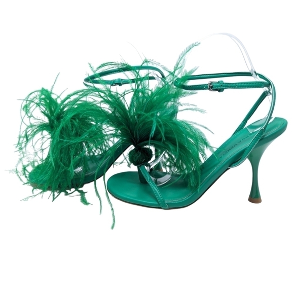 NEW Bottega Veneta Authentic Dot Green Feather Sandal Heels Size EU 38 - Picture 5 of 16